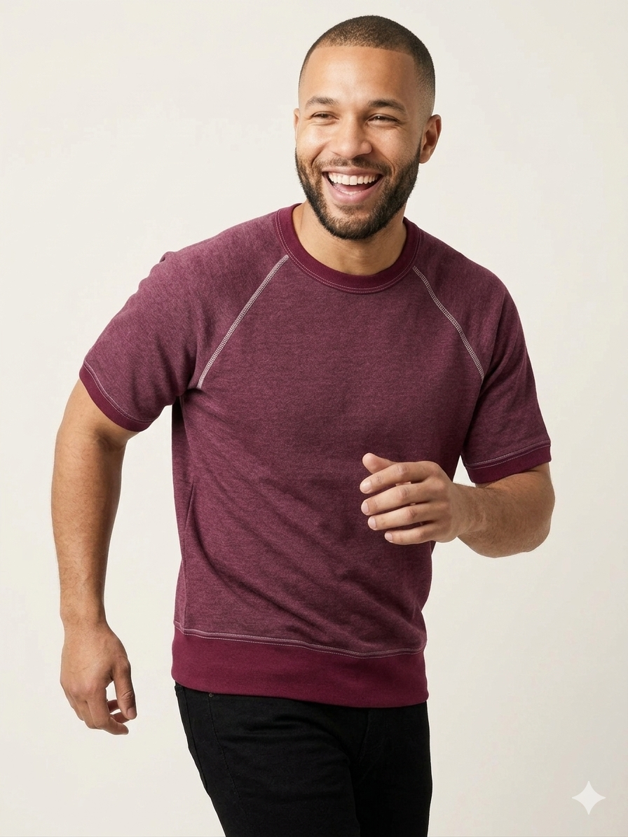 "HOLDER" Short Sleeve French Terry Short Sleeve Crewneck Sweatshirt in Wine......