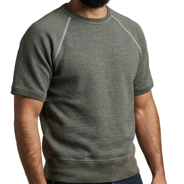 "HOLDER" Short Sleeve French Terry Short Sleeve Crewneck Sweatshirt in Army