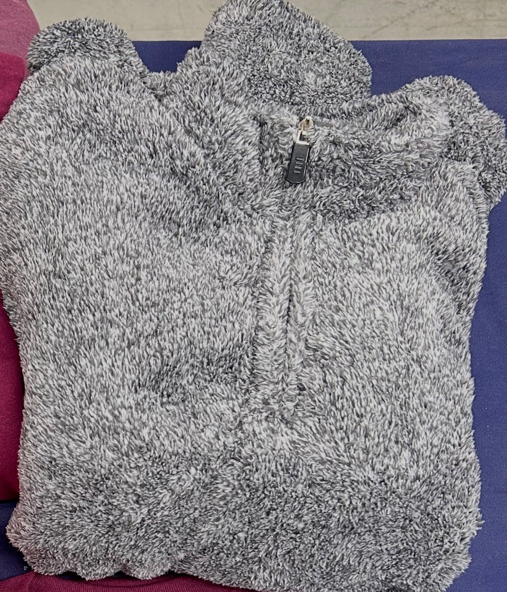 Sample Sale B8:  Black Flecked Shag Textured Quarter Zip Sweatshirt: Size LARGE