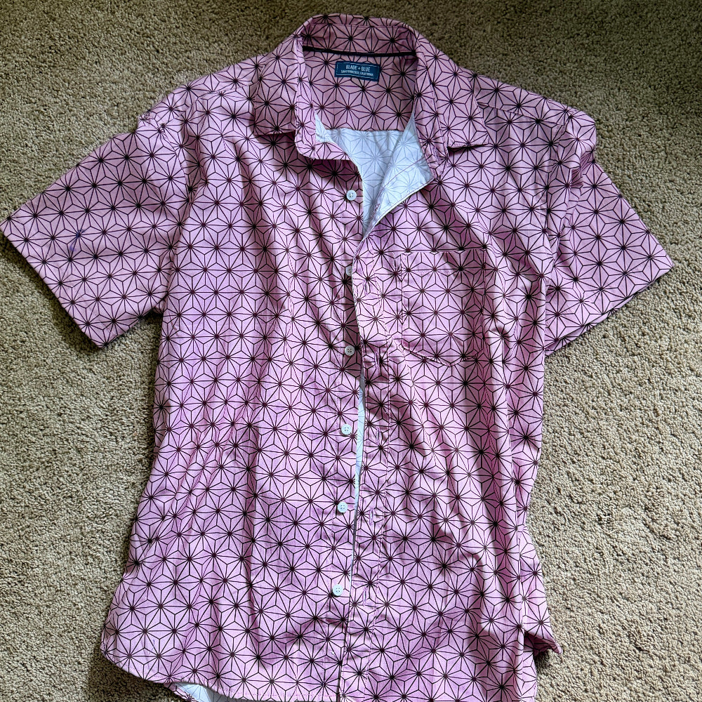 Sample Sale EPS13 : Pink Japanese Print Short Sleeve Shirt: Size LARGE