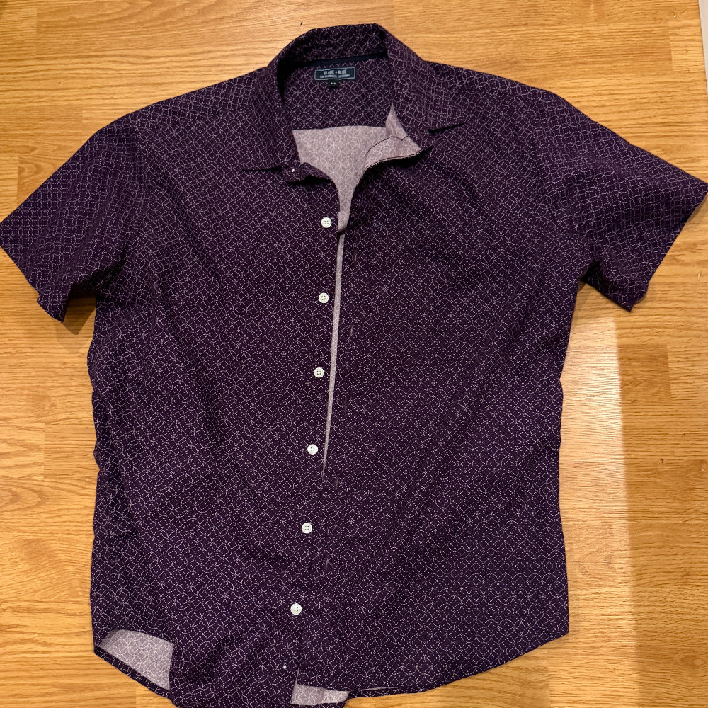 Sample Sale EPS22 : Purple Japanese Print Short Sleeve Shirt: Size MEDIUM