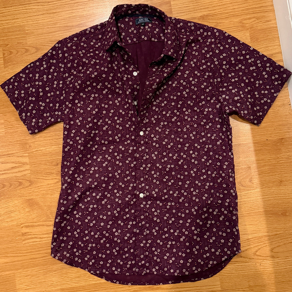 Sample Sale EPS23 : Berry Mini Flower Japanese Print Short Sleeve Shirt: Size MEDIUM