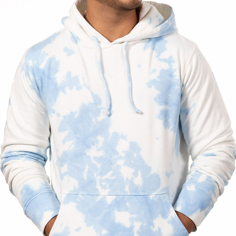 "Clouds in the Sky" Blue White Tie-Dyed Popover Hoodie