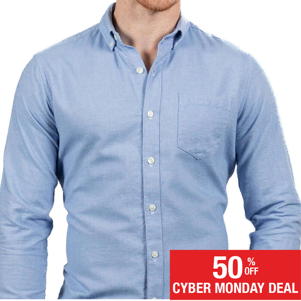 MICKEY Brushed Cotton Long Sleeve Shirt in Light Blue Melange (SIZE XXL)