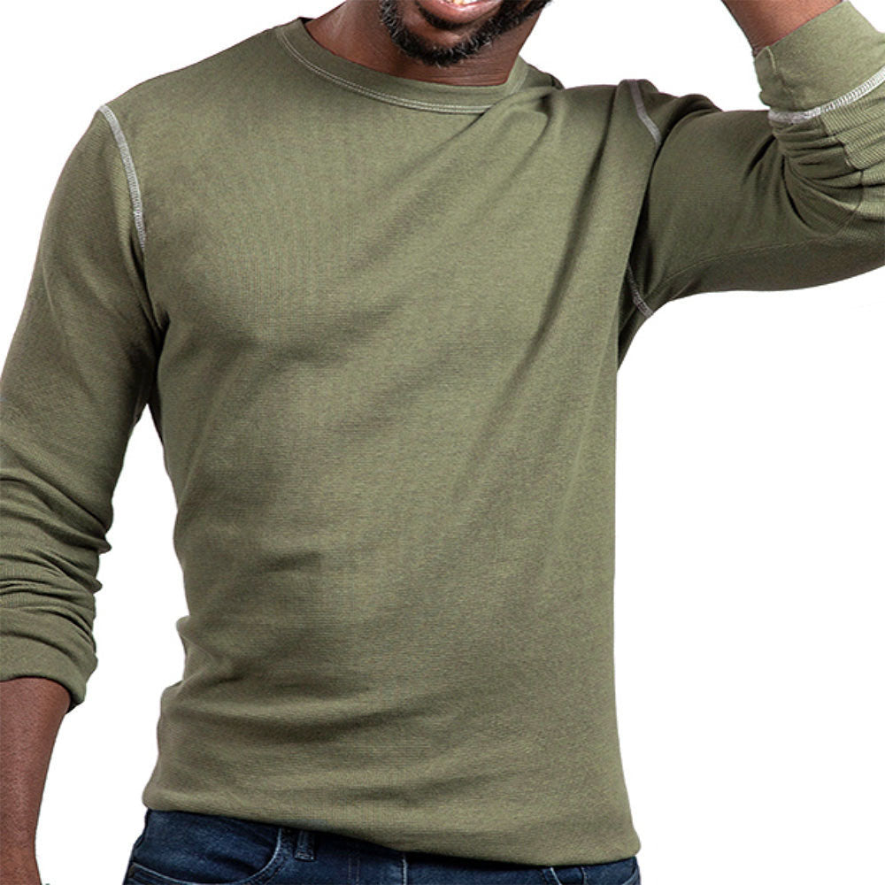 Military Green Contrast Stitch Textured Long Sleeve Layering T-Shirt