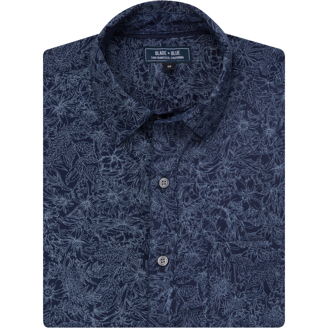KORY Short Sleeve Shirt in Indigo Blue Drawn Floral Print
