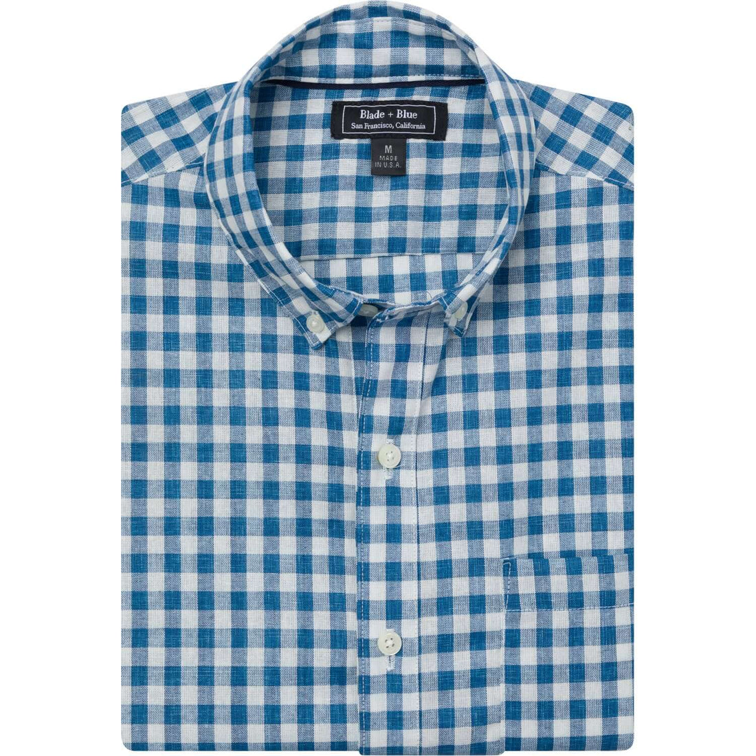 Sample Sale EPS6 : Short Sleeve Blue White Gingham Short Sleeve Shirt: Size LARGE