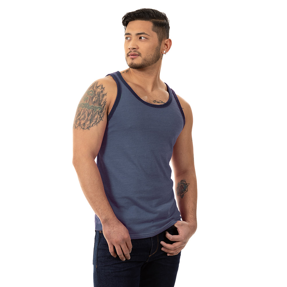 Stone Blue Tri-Blend Varsity Tank Top - Made In USA