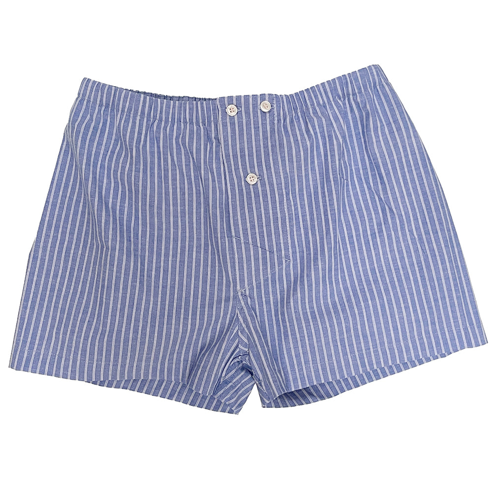 &quot;NICHOLAS&quot; - Chambray &amp; White Stripe Slim-Cut Boxer Short - Made In USA