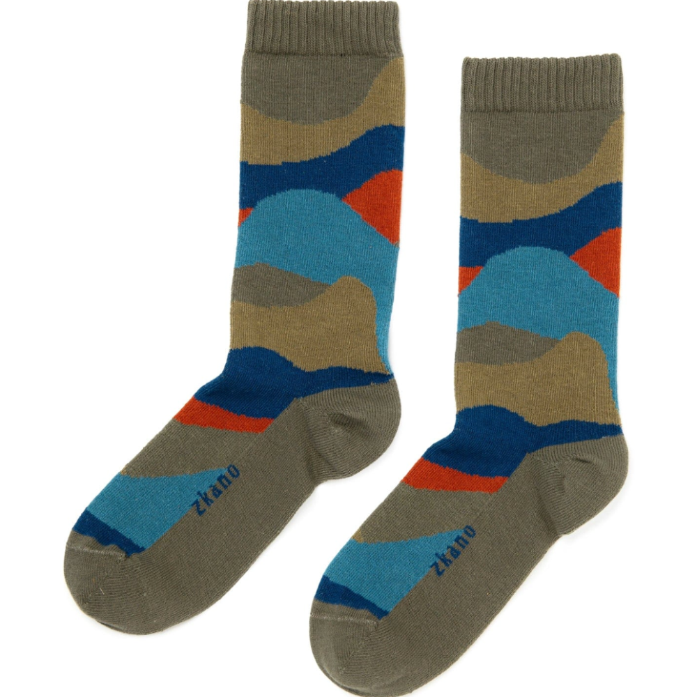 Multi Color River Crew Sock in Olive - Made In USA by Zkano