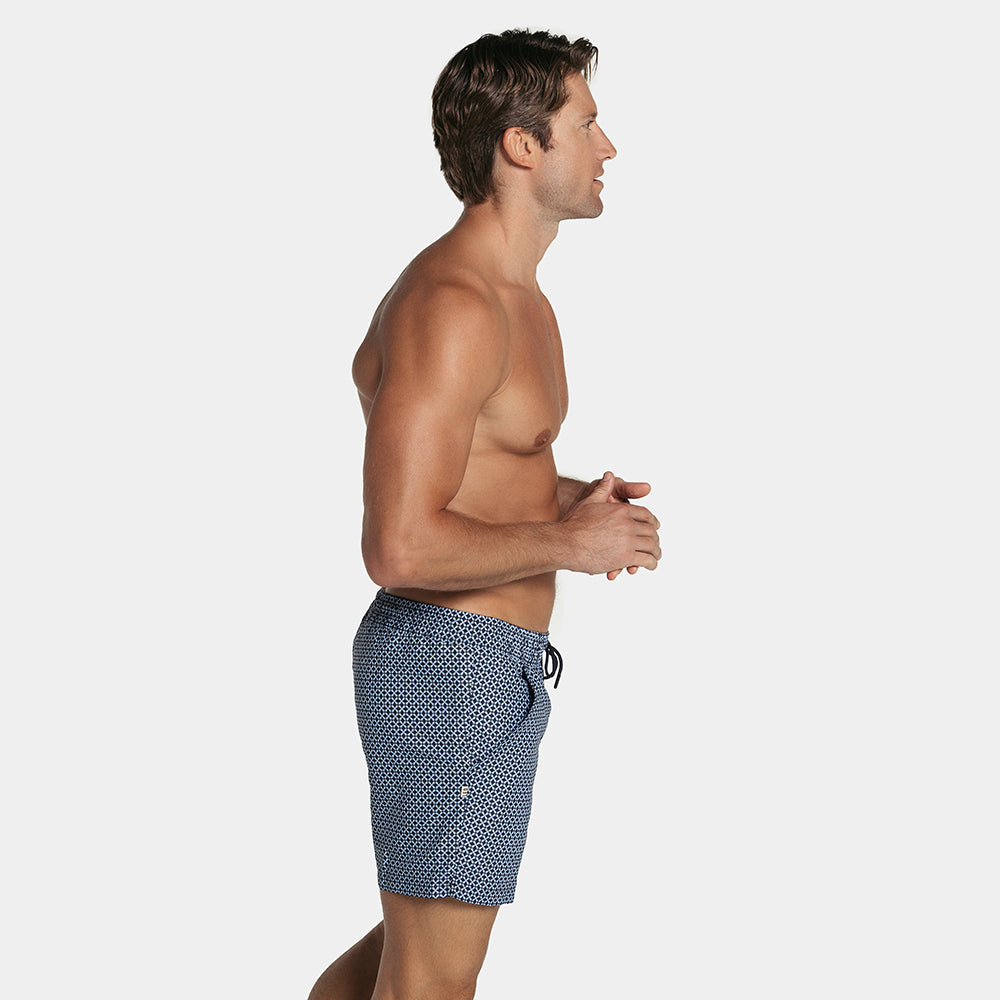 40% OFF THIS WEEKEND: Blue Tile Print 5" Inseam Swim Trunk