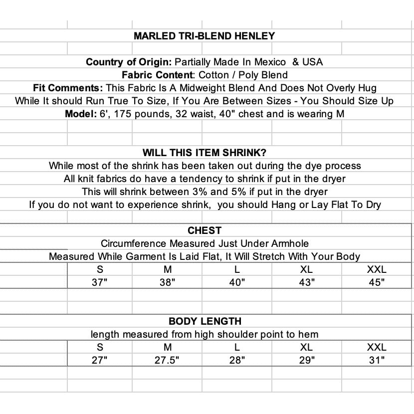 Charcoal Heather Triblend 3/4 Sleeve Henley