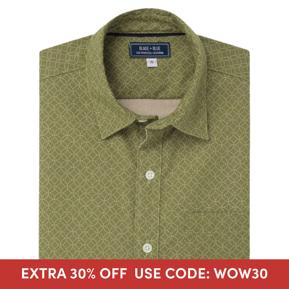GARRISON Short Sleeve Shirt in Light Olive Green Japanese Floral Print