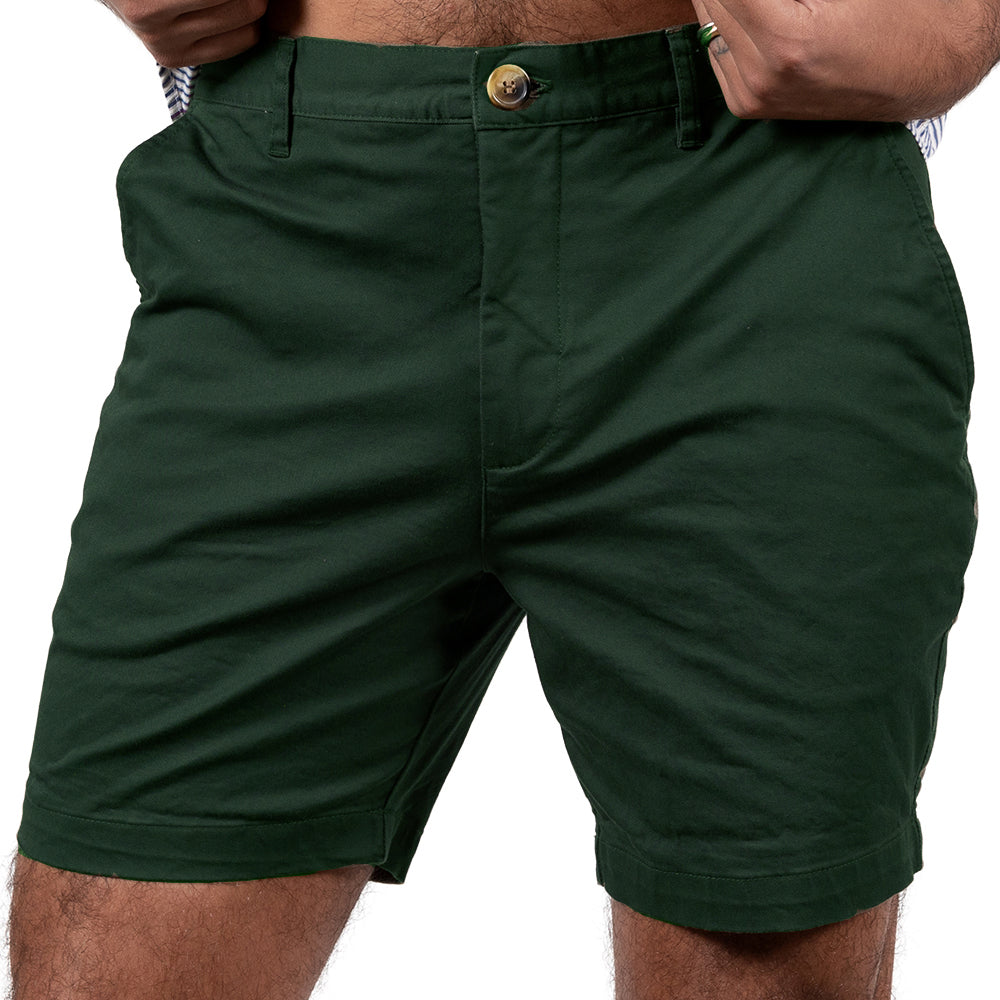 Hunter Green Cotton Stretch Twill Shorts - Made in USA