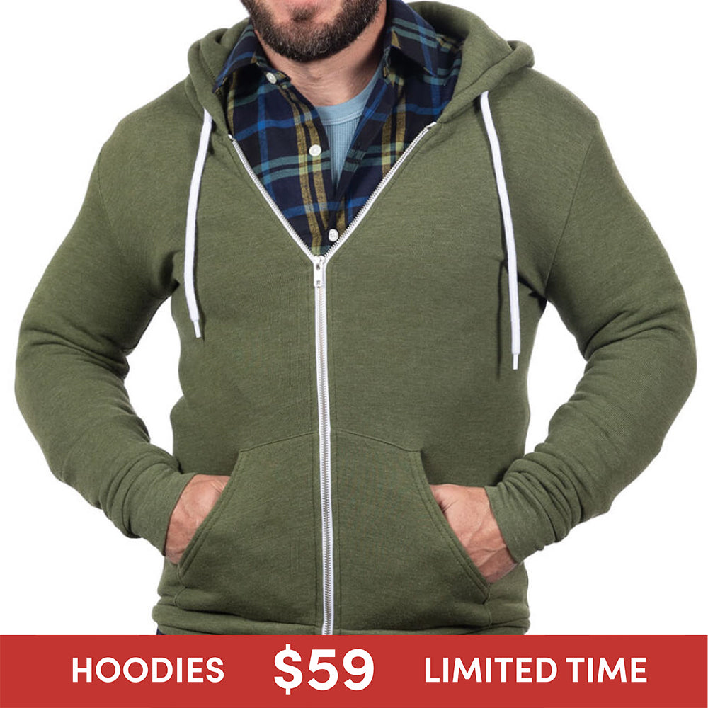 Army Green Heather Salt &amp; Pepper Full Zip Hoodie