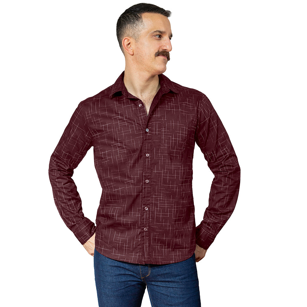 RALEIGH Long Sleeve Shirt in Burgundy Japanese Textured Print