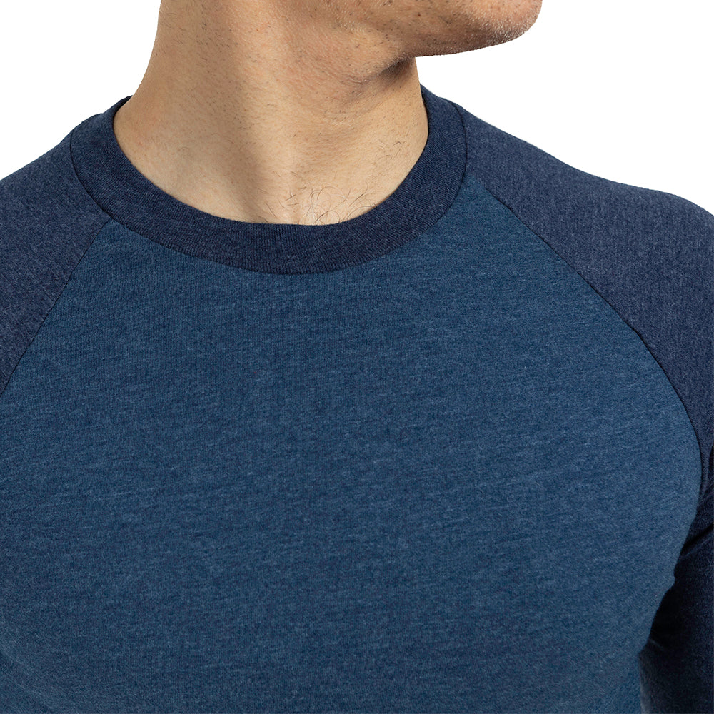 Tonal Blue Heather Contrast 3/4 Raglan Sleeve Baseball Tee