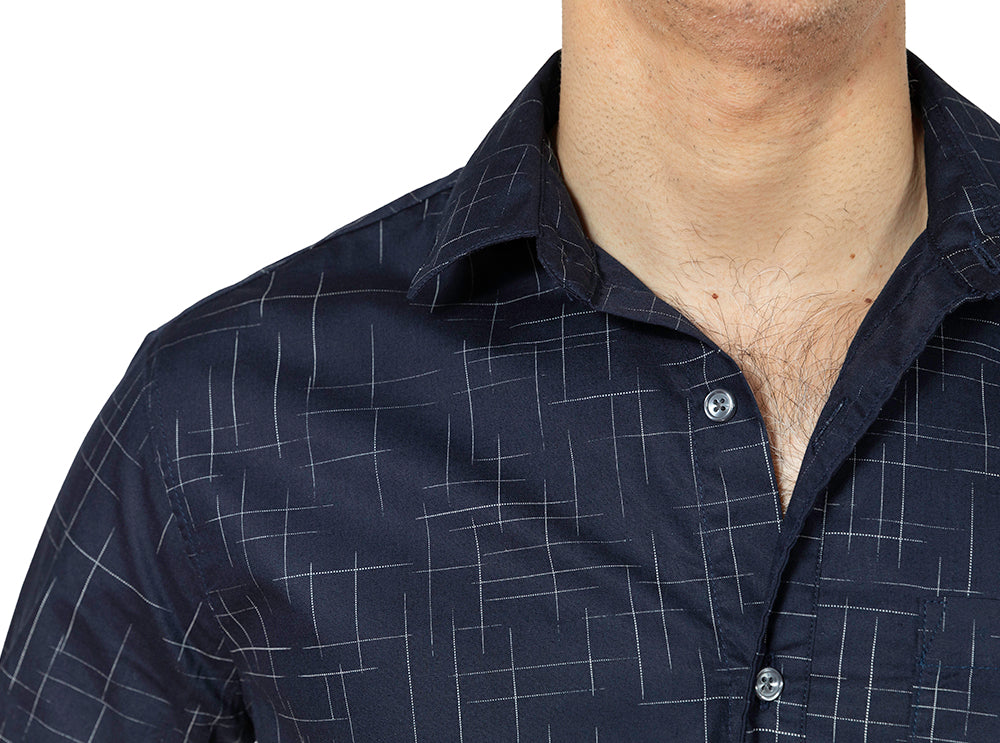 COLBY Long Sleeve Shirt in Navy Japanese Textured Print