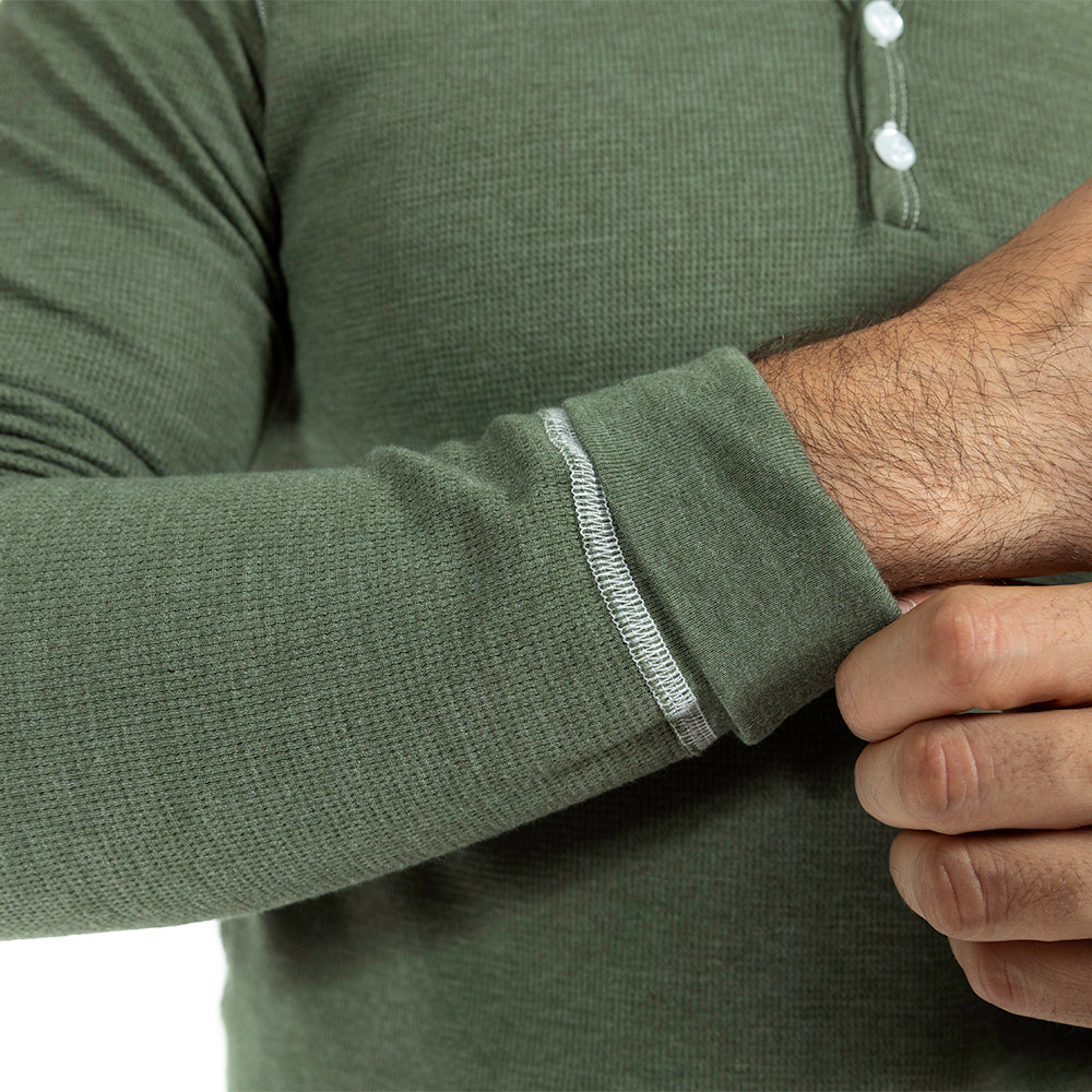Fatigue Green Baby Thermal Long Sleeve Henley Shirt