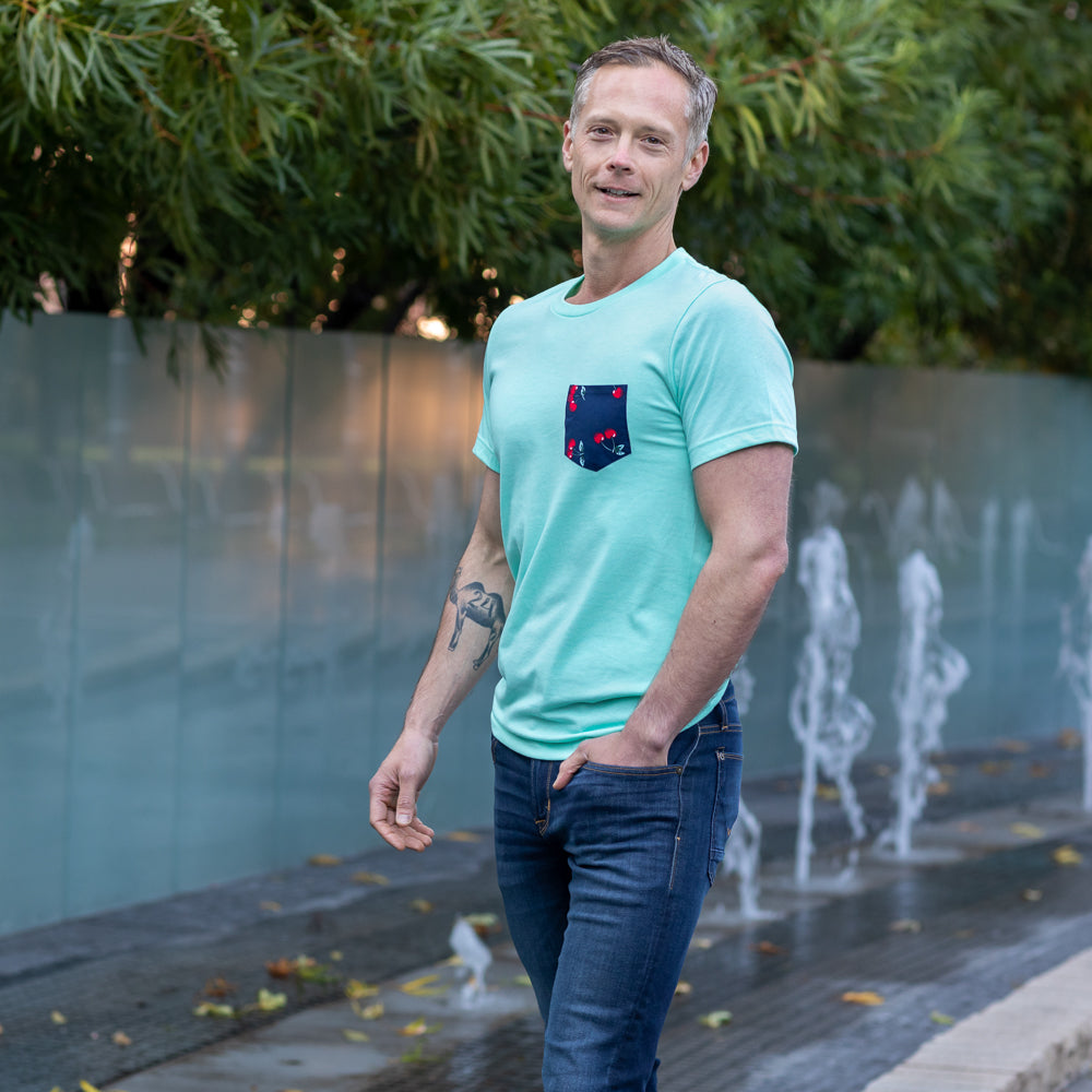 70% OFF AFTER CODE NEWFALL: Mint Green with Cherry Print Pocket Tee