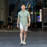 60% OFF AFTER CODE NEWFALL: "McNEIL" - Sage Green & White Gingham Check Short Sleeve Shirt - Made in USA