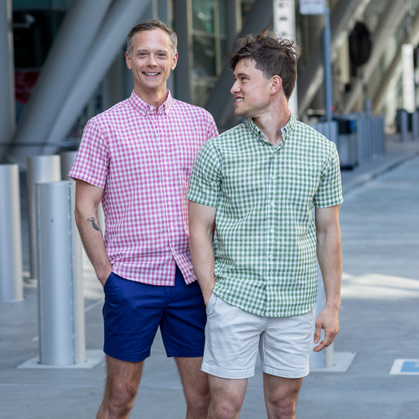 60% OFF AFTER CODE NEWFALL: "RALEY" - Pink & White Gingham Check Short Sleeve Shirt - Made in USA