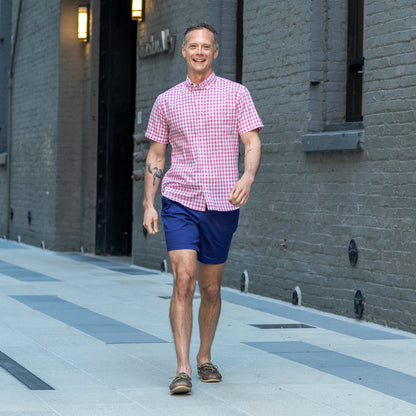 RALEY Short Sleeve Shirt in Pink &amp; White Gingham Check