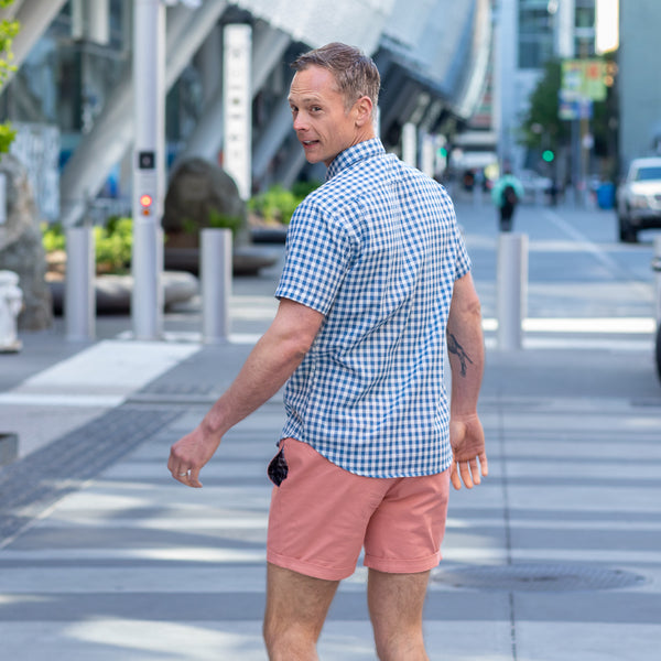 60% OFF AFTER CODE NEWFALL: "GORDON" - Blue & White Gingham Check Short Sleeve Shirt - Made in USA