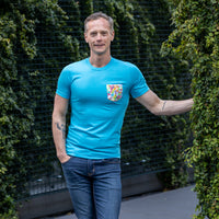 70% OFF AFTER CODE NEWFALL: Aqua Heather with Froot Loops Print Pocket Tee