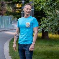 70% OFF AFTER CODE NEWFALL: Aqua Heather with Froot Loops Print Pocket Tee