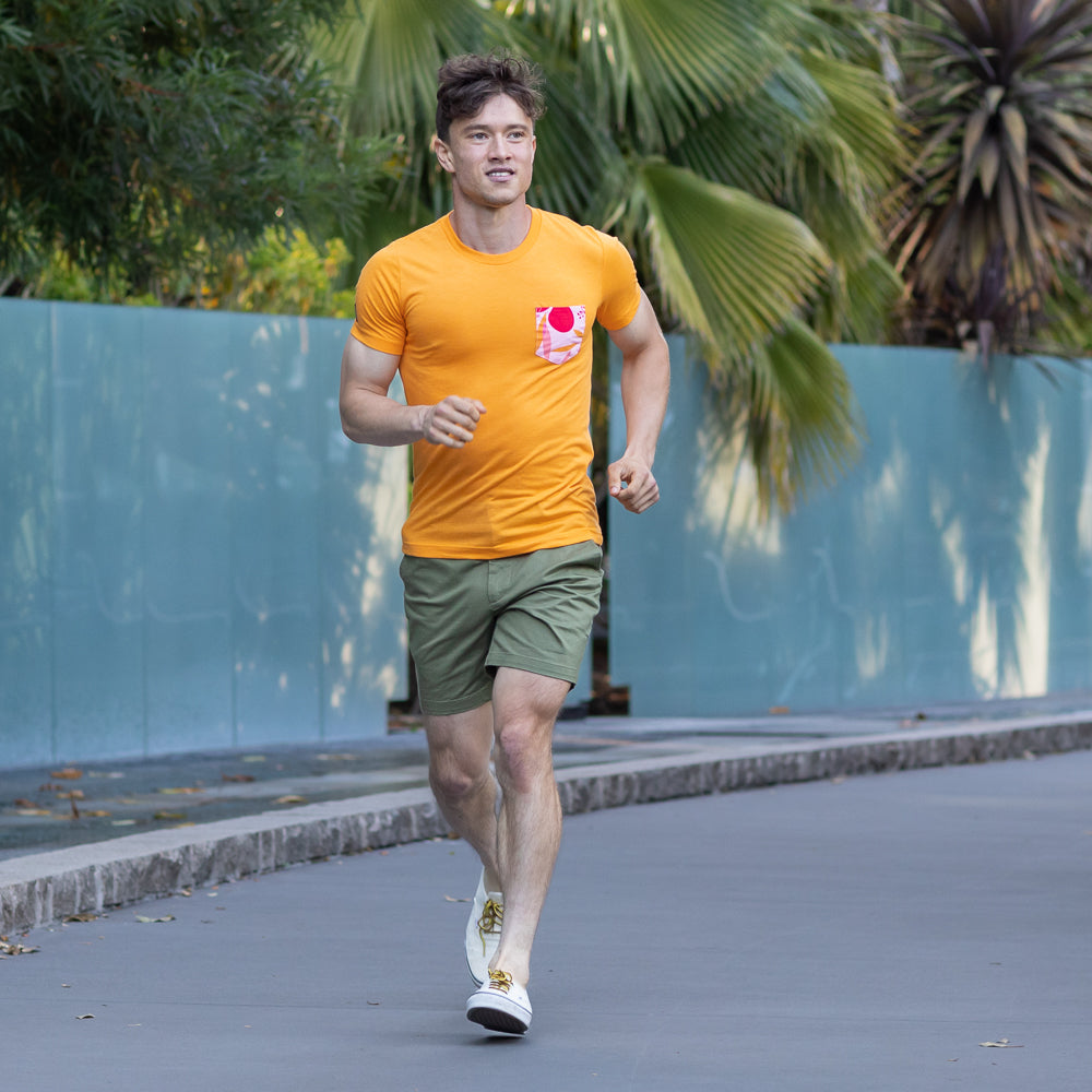 60% OFF AFTER CODE NEWFALL: Marmalade with Hibiscus Print Pocket Tee - Made in USA