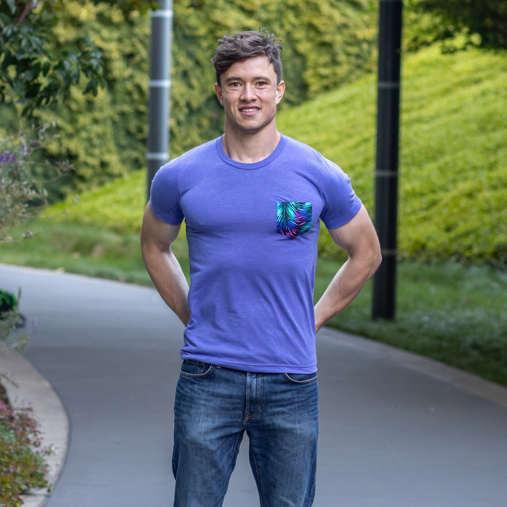 Purple Heather with Painted Palms Print Pocket Tee