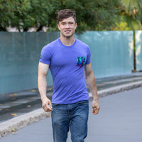 Purple Heather with Painted Palms Print Pocket Tee