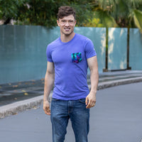 Purple Heather with Painted Palms Print Pocket Tee