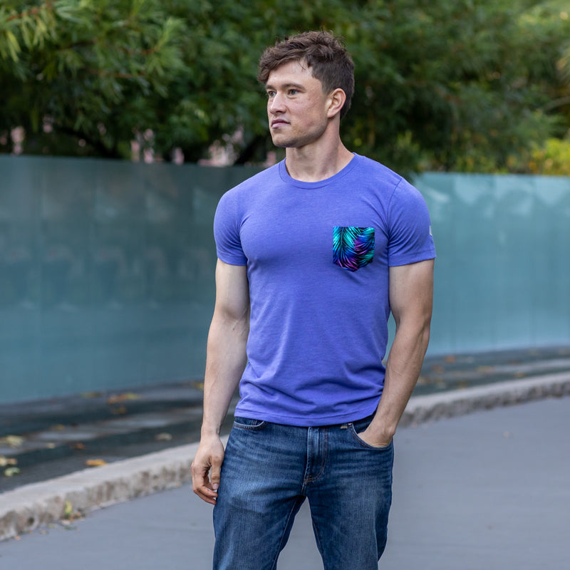 50% OFF AFTER CODE NEWFALL: Purple Heather with Painted Palms Print Pocket Tee