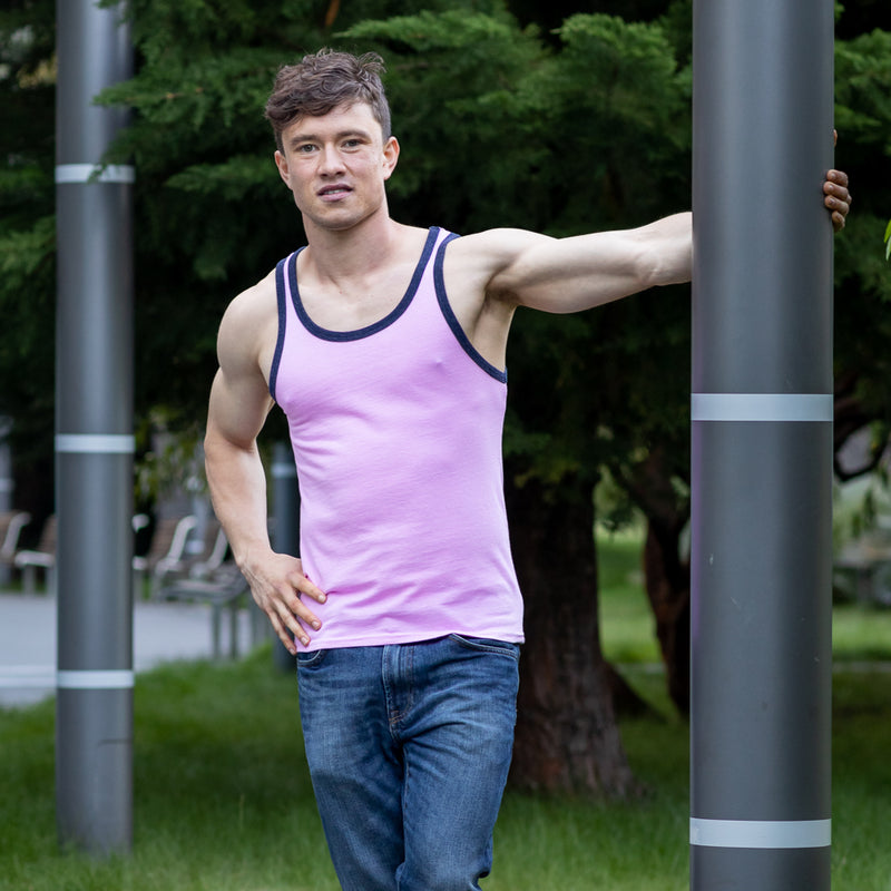 40% OFF AFTER CODE: WOW25 Pink Tri-Blend Varsity Tank Top - Made In USA
