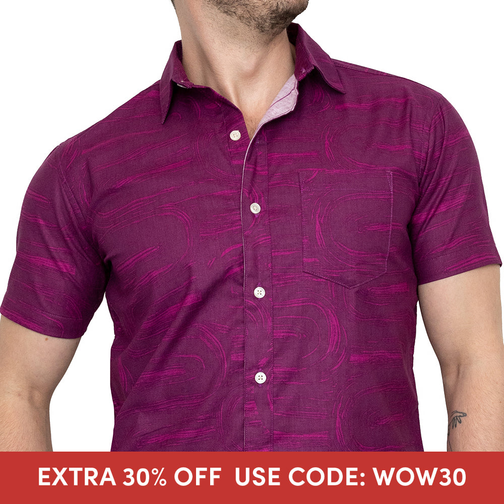 BENSON Short Sleeve Shirt in Magenta Brush Stroke Print