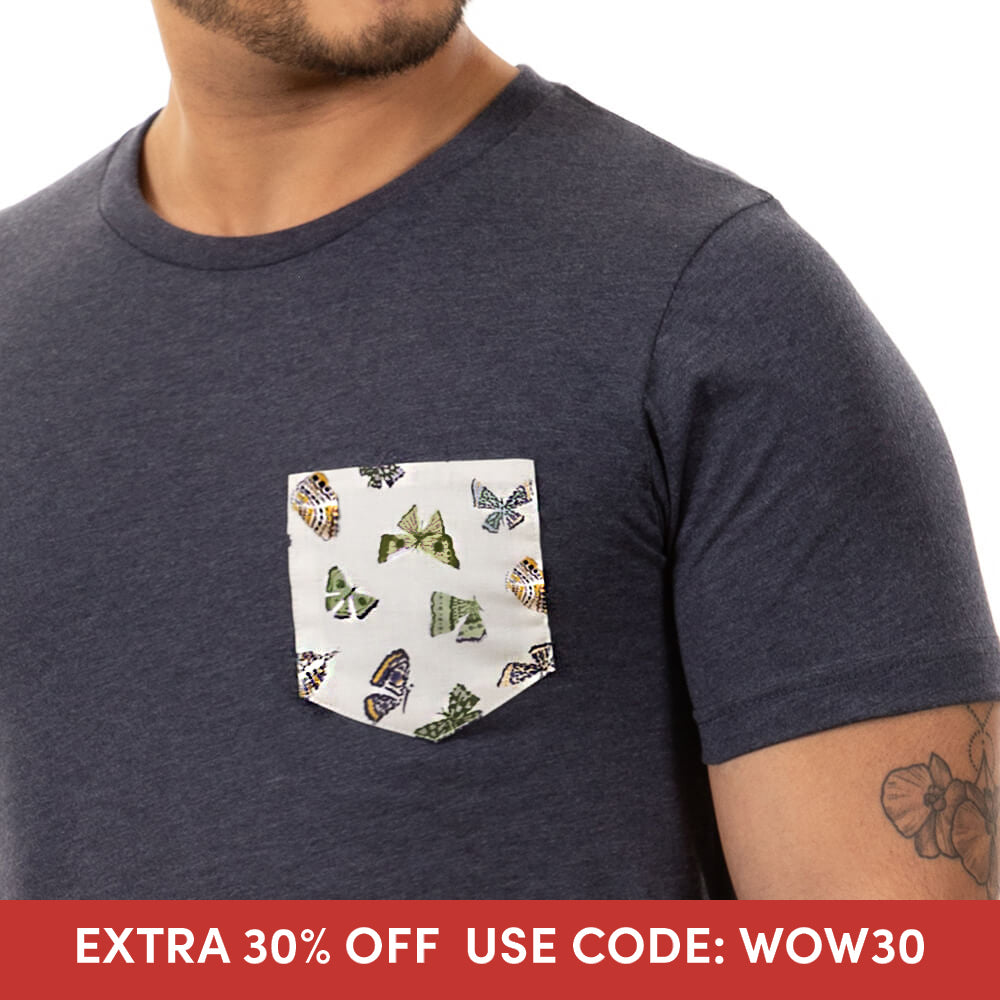 Navy Heather With Butterfly Pocket T-Shirt (SIZE M &amp; L)