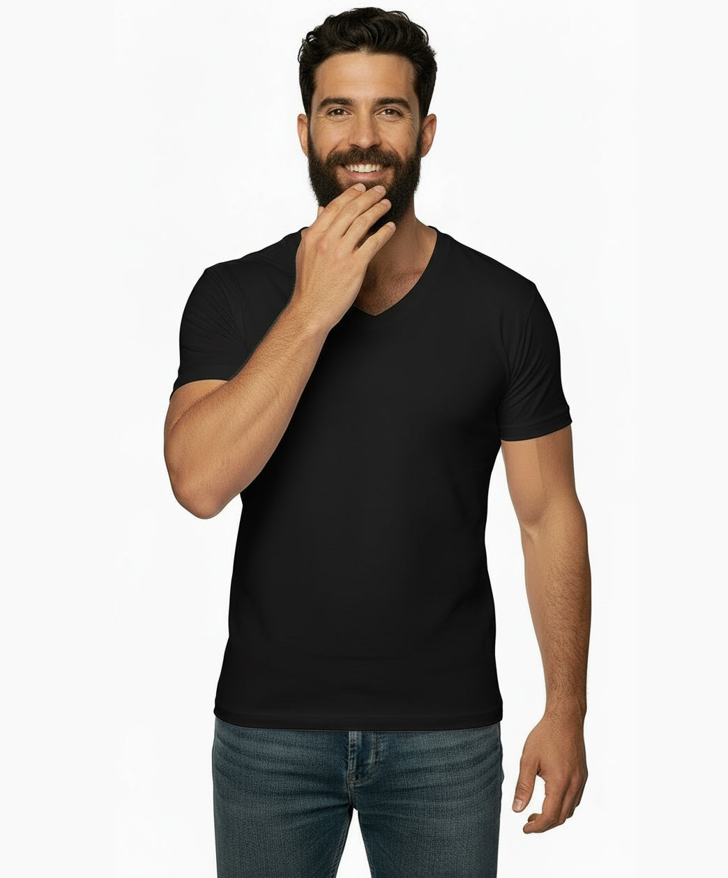 The "VICTOR" Pure Black Cotton V-Neck Short Sleeve Tee - Made In USA