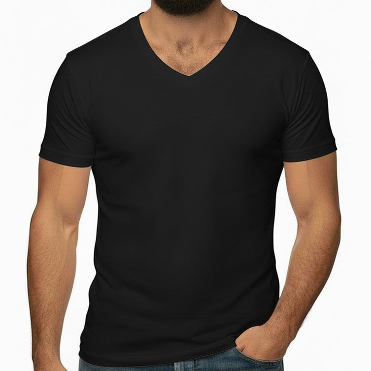 The "VICTOR" Pure Black Cotton V-Neck Short Sleeve Tee - Made In USA