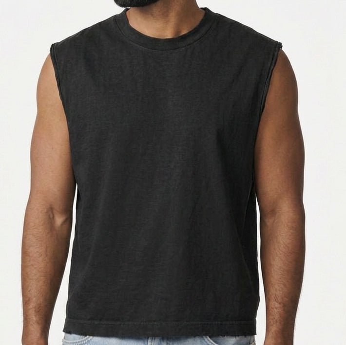 The "BOUNCER" Cotton Muscle Tank Top with Slight Crop in Black