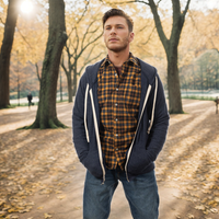 "SHIPLEY" - Golden Heather Herringbone Weave Small Check Cotton Flannel Shirt - Made in USA