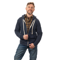 Navy Blue Marled Heather Full Zip Hooded Tri-Blend Fleece Sweatshirt - Made in USA