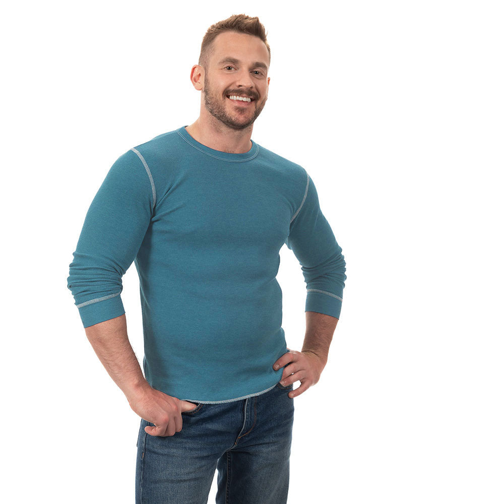Olympic Blue Contrast Stitch Textured Long Sleeve Layering T-Shirt