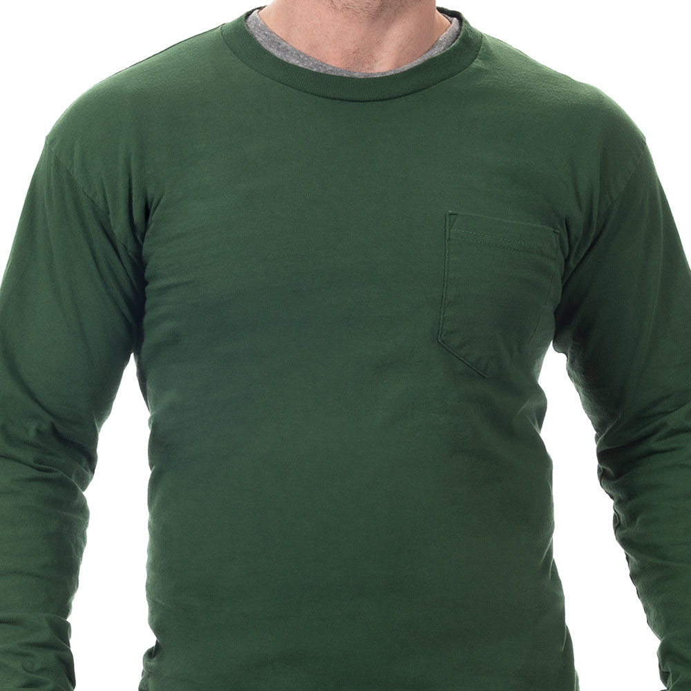 30% OFF AFTER CODE WOW25: Forest Green Heavyweight Cotton Long Sleeve Pocket T-Shirt - Made in USA