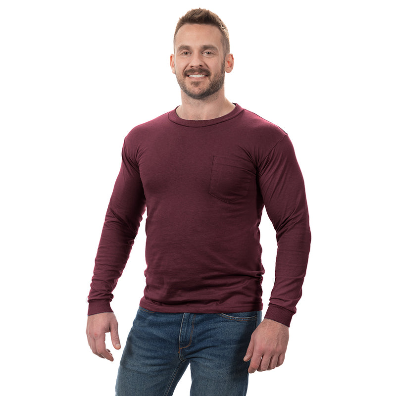 30%. OFF AFTER CODE WOW25: Burgundy Heavyweight Cotton Long Sleeve Pocket T-Shirt - Made in USA