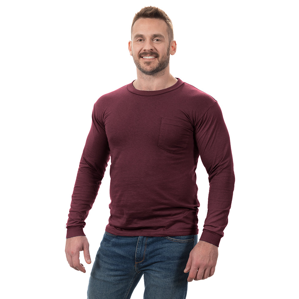 45% OFF AFTER CODE: CRAZY30 Burgundy Heavyweight Cotton Long Sleeve Pocket T-Shirt - Made in USA