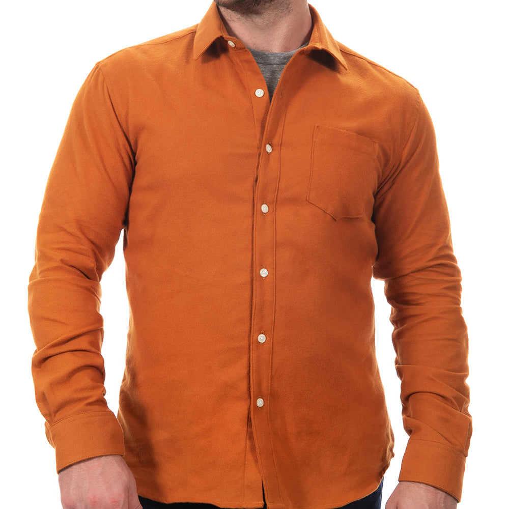 &quot;GRANT&quot; - Camel Brushed Cotton Flannel Shirt - Made in USA