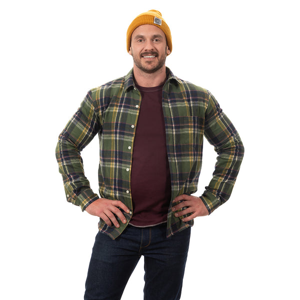 "DUFFY" - Olive, Navy & Gold Brushed Cotton Flannel Shirt - Made in USA