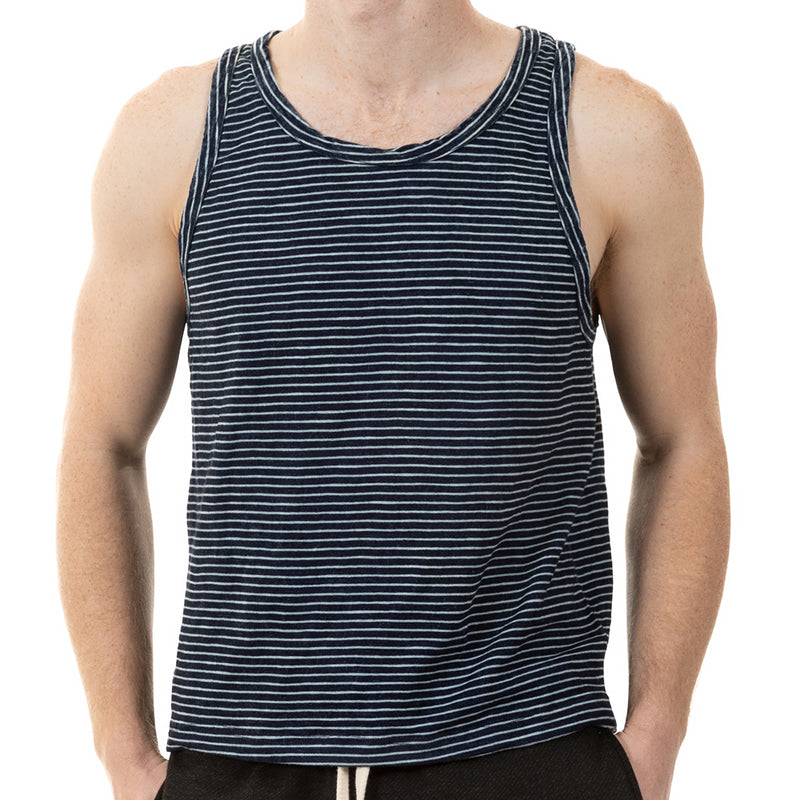 Denim Washed Indigo & White Stripe Tank Top - Made In USA